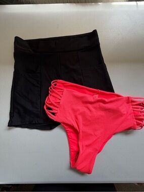 Lot of 2 Swim Bikini Bottoms Black Shorts Pink Cheeky Swimsuit New TiniBikini XL
